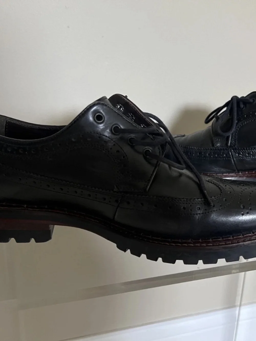 Johnston & Murphy J7M Wigtip Oxford Sheepskin Signature Series Black Men Size 10